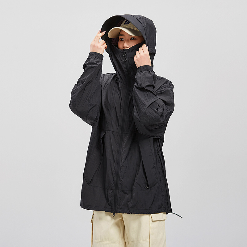 Ζακέτα με κουκούλα για προστασία από τον ήλιο για νέους, ελαφριά μίξη ινών νάιλον, UPF50+, τσέπες με φερμουάρ