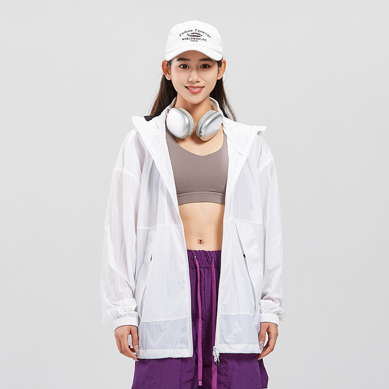 Ζακέτα με κουκούλα για προστασία από τον ήλιο για νέους, ελαφριά μίξη ινών νάιλον, UPF50+, τσέπες με φερμουάρ