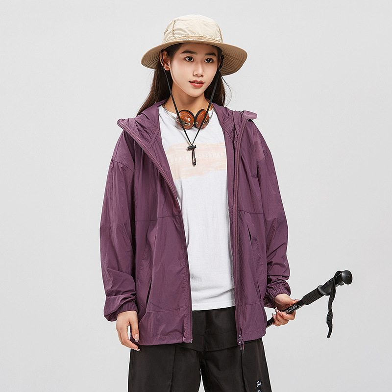 Ζακέτα με κουκούλα για προστασία από τον ήλιο για νέους, ελαφριά μίξη ινών νάιλον, UPF50+, τσέπες με φερμουάρ