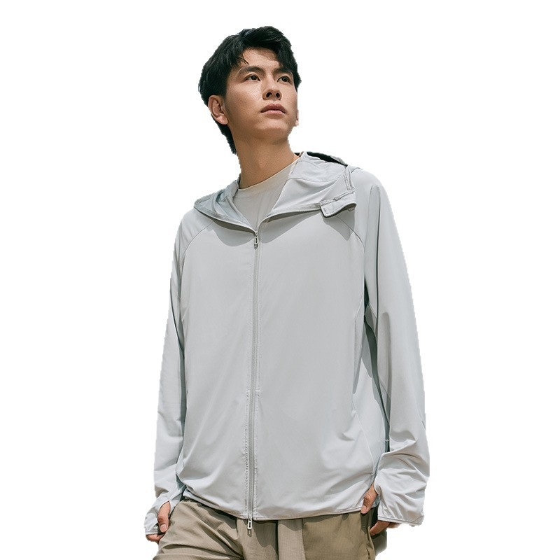 Ανδρικά ενδύματα με κουκούλα για προστασία από τον ήλιο το καλοκαίρι, δροσιστικό ύφασμα Ice Silk, χαλαρή γραμμή, πολυεστέρας 92%