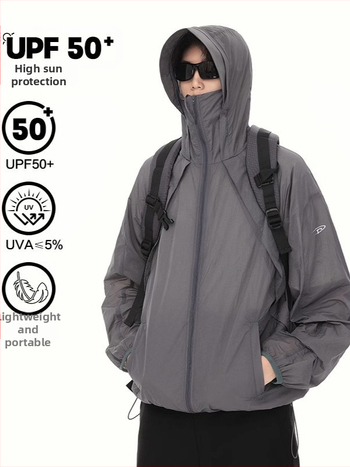 Päikesekaitsejakk, polüesteri kangas, 100% peamine kangas, tõmblukk, külgkoti, suvi