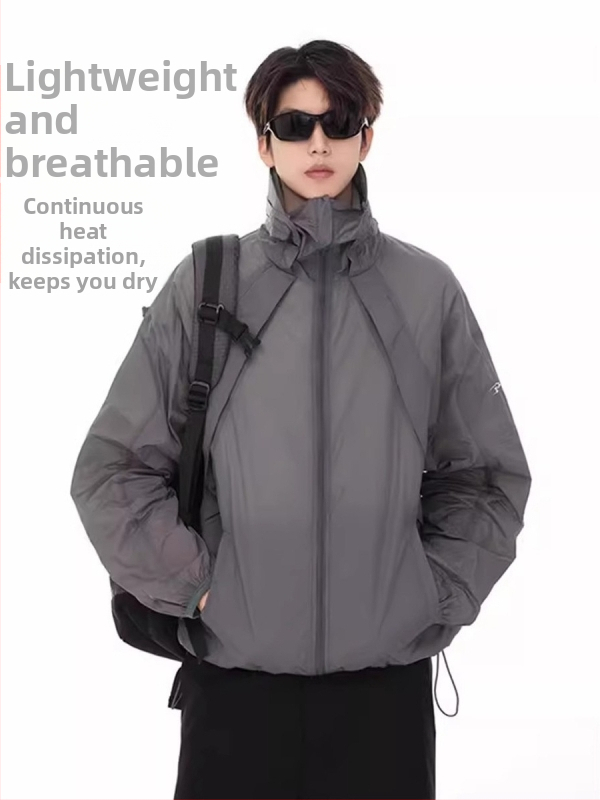 Saulės apsaugos švarkas, poliesterio audinys, 100% pagrindinis audinys, užtrauktukas, šoninės kišenės, vasara