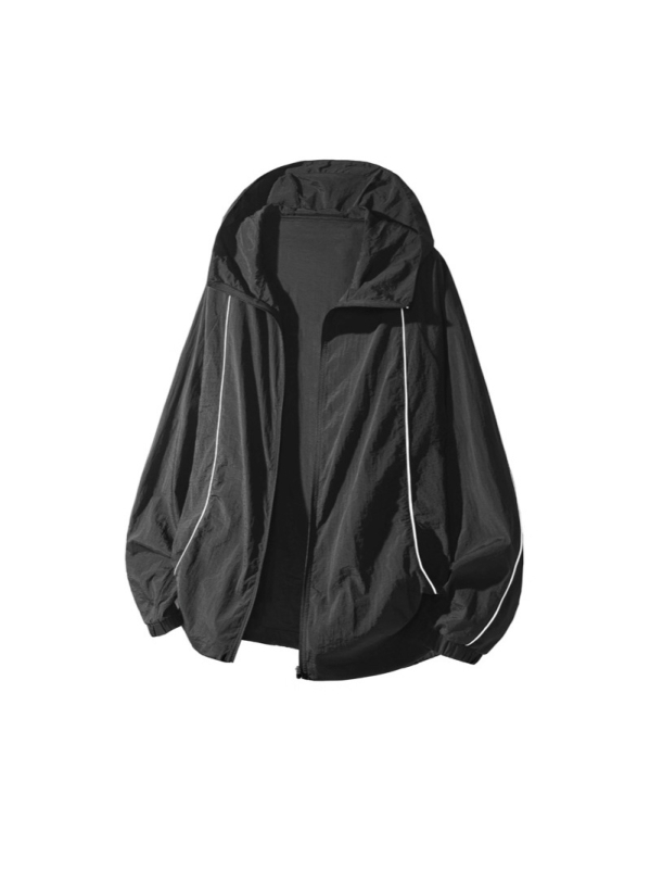 Ζακέτα προστασίας από τον ήλιο με κουκούλα UPF50+, patchwork με ανακλαστικές λωρίδες, ελαφρύς και διαπνέων νάιλον, σε χαλαρή γραμμή