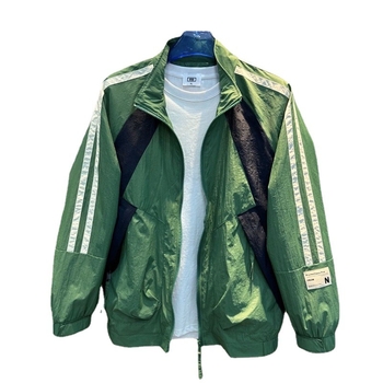 Kerge stand-up kraega jakk, Hongkongi stiilis, geomeetrilise blokmustriga, eest tõmblukk, külgtaskud