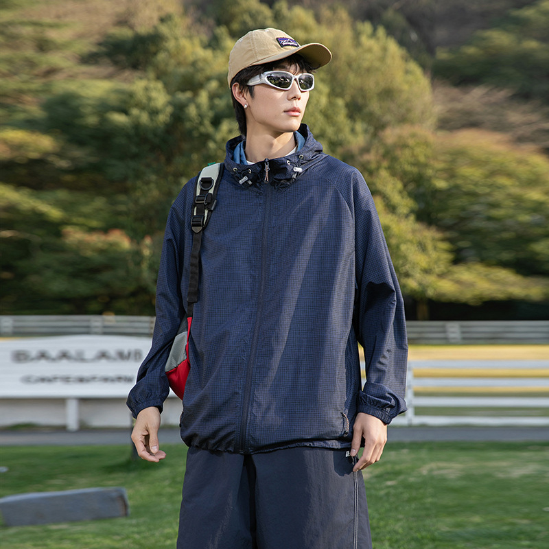 Ζακέτα με κουκούλα για προστασία από τον ήλιο, λεπτή καλοκαιρινή εξωτερική ζακέτα, 100% πολυεστέρας, διαπνοή, UPF50+, τσέπες με φερμουάρ, Καλοκαίρι 2025