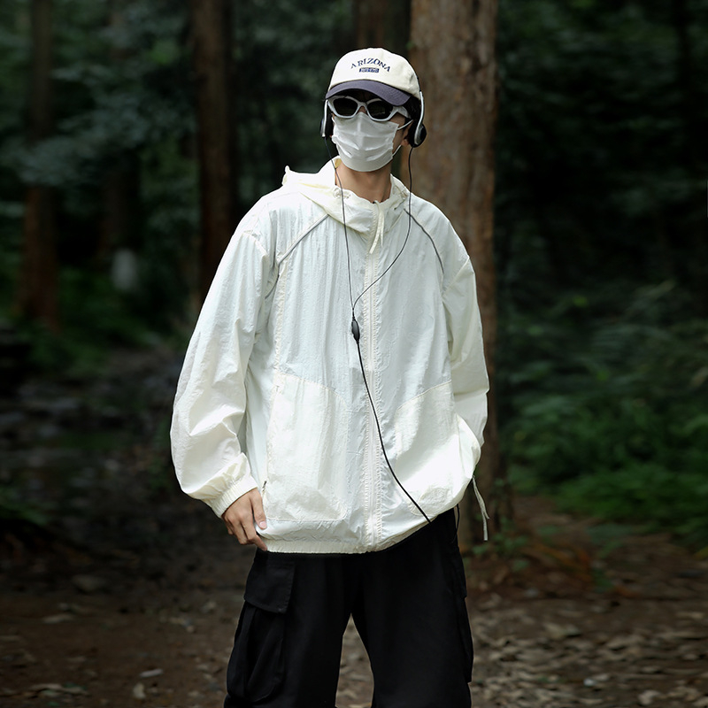 Νεανικό ελαφρύ μπουφάν με κουκούλα από νάιλον – διαπνοή, UV 50+ προστασία, 3D εφέ εκτύπωσης, φερμουάρ εμπρός, πλαϊνές τσέπες, χαλαρή γραμμή, καλοκαίρι