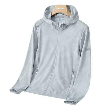 Μπουφάν με κουκούλα για προστασία από τον ήλιο από ice silk, ελαφρύ καλοκαίρι 2025, διαπνέον, αφηρημένο μοτίβο, τσέπες με φερμουάρ, χαλαρή γραμμή σε κορεατικό στυλ