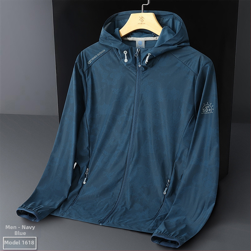 Μπουφάν με κουκούλα για προστασία από τον ήλιο από ice silk, ελαφρύ καλοκαίρι 2025, διαπνέον, αφηρημένο μοτίβο, τσέπες με φερμουάρ, χαλαρή γραμμή σε κορεατικό στυλ