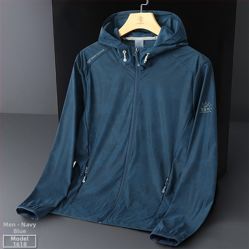 Μπουφάν με κουκούλα για προστασία από τον ήλιο από ice silk, ελαφρύ καλοκαίρι 2025, διαπνέον, αφηρημένο μοτίβο, τσέπες με φερμουάρ, χαλαρή γραμμή σε κορεατικό στυλ