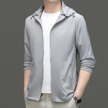 Meeste õhuke Ice Silk päikesekaitse jakk kapuutsiga, suvine nailonisegu segu, 3D trükkimine