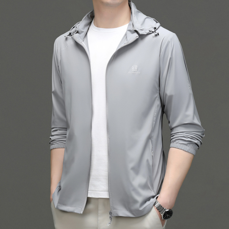 Meeste õhuke Ice Silk päikesekaitse jakk kapuutsiga, suvine nailonisegu segu, 3D trükkimine