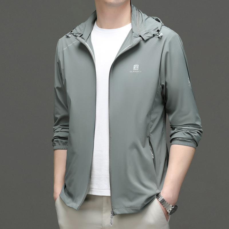 Meeste õhuke Ice Silk päikesekaitse jakk kapuutsiga, suvine nailonisegu segu, 3D trükkimine