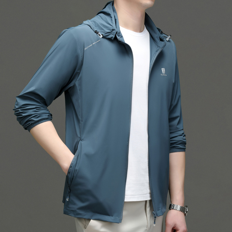 Meeste õhuke Ice Silk päikesekaitse jakk kapuutsiga, suvine nailonisegu segu, 3D trükkimine