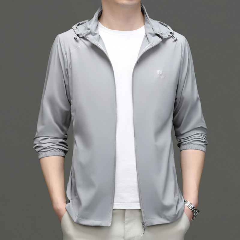 Meeste õhuke Ice Silk päikesekaitse jakk kapuutsiga, suvine nailonisegu segu, 3D trükkimine