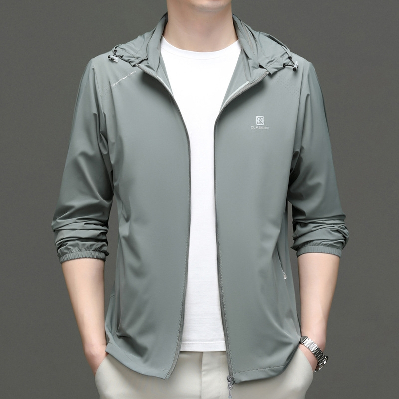 Meeste õhuke Ice Silk päikesekaitse jakk kapuutsiga, suvine nailonisegu segu, 3D trükkimine