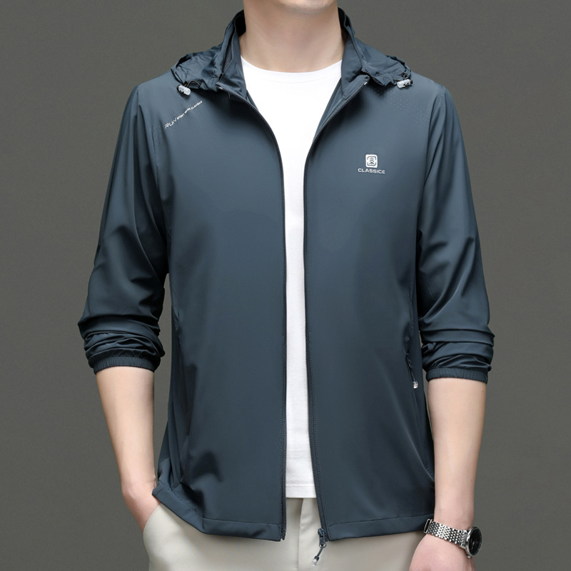 Meeste õhuke Ice Silk päikesekaitse jakk kapuutsiga, suvine nailonisegu segu, 3D trükkimine