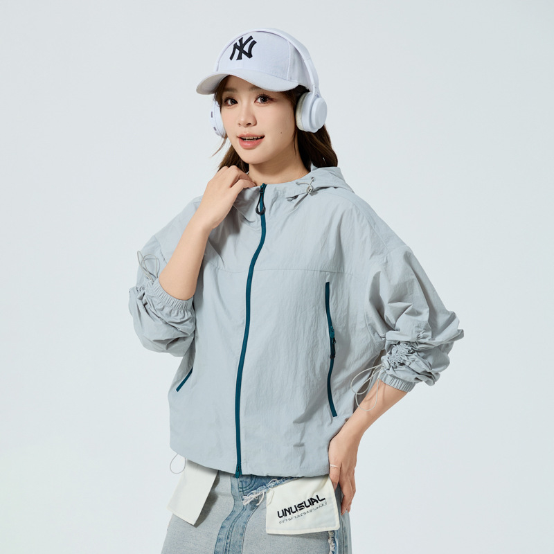 Unisex kapuutsiga päikesekaitsejakk, õhuke nailon, vaba lõige, UPF50+