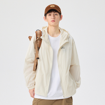 Kapuutsiga suvine päikesekaitsejope, kerge puuvillane materjal, vaba lõige, tõmblukk