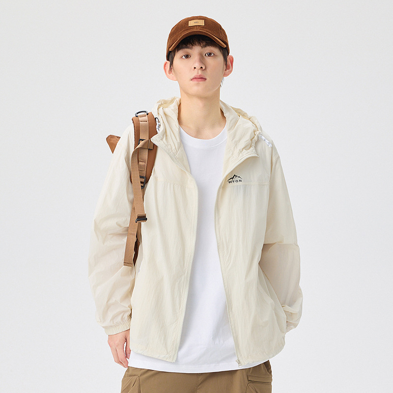 Kapuutsiga suvine päikesekaitsejope, kerge puuvillane materjal, vaba lõige, tõmblukk