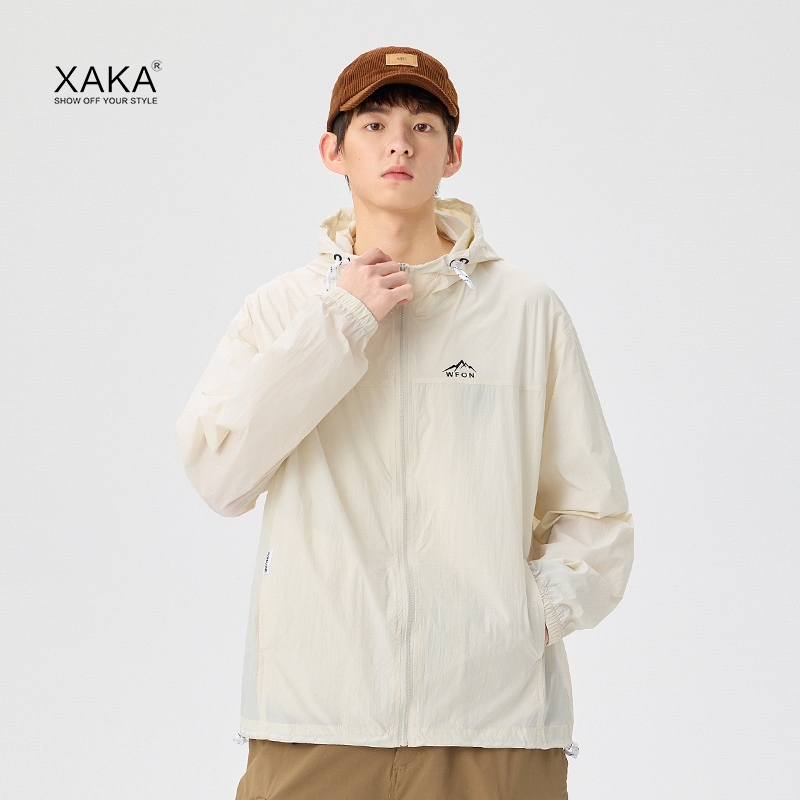 Kapuutsiga suvine päikesekaitsejope, kerge puuvillane materjal, vaba lõige, tõmblukk