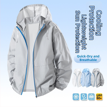Meeste kapuutsiga UV-kaitsejope, kerge ja hingav, 100% polüester, UPF50+, lukuga taskud
