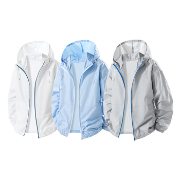 Ανδρικό μπουφάν με κουκούλα για προστασία UV, ελαφρύ και διαπνέον, 100% πολυεστέρας, UPF50+, τσέπες με φερμουάρ