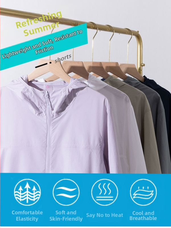 Unisex UV50+ kaitsejope, kerge, hingav, kiiresti-kuivav, kapuutsiga, kangas: keemiliste kiudude segu