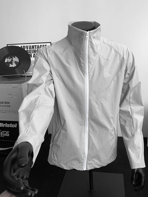 Τοπ προστασίας από τον ήλιο με διχτυωτό ύφασμα, ελαφρύ, φαρδιά γραμμή, μπροστινό φερμουάρ, πλαϊνές τσέπες, UPF 50