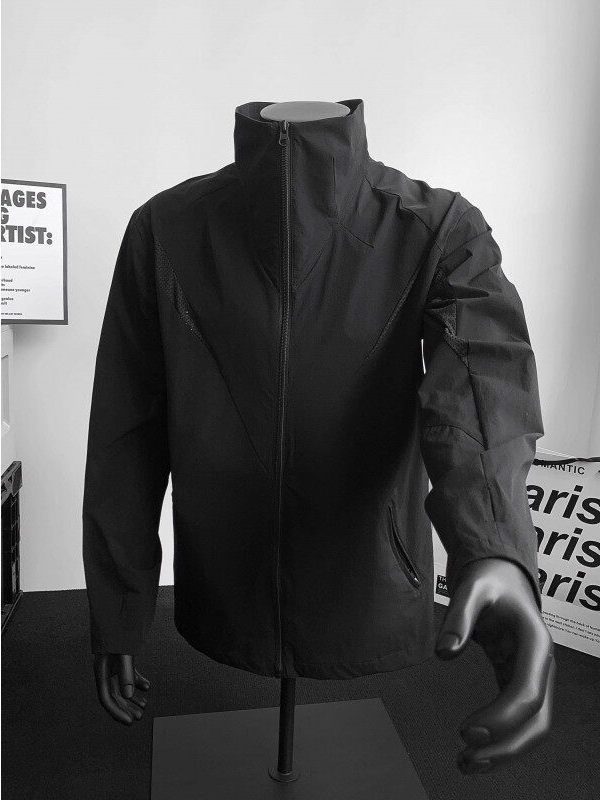 Τοπ προστασίας από τον ήλιο με διχτυωτό ύφασμα, ελαφρύ, φαρδιά γραμμή, μπροστινό φερμουάρ, πλαϊνές τσέπες, UPF 50