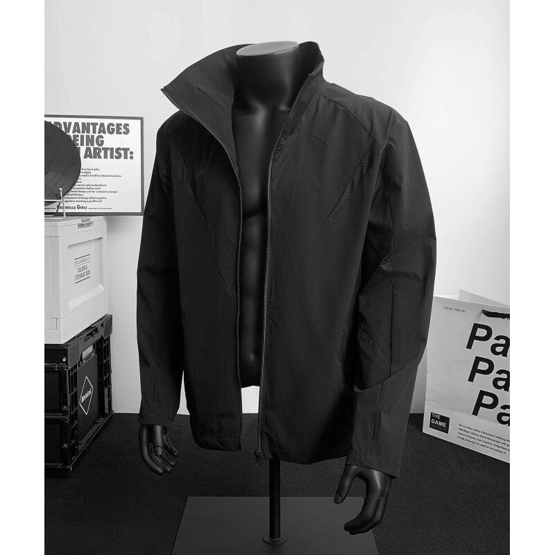 Τοπ προστασίας από τον ήλιο με διχτυωτό ύφασμα, ελαφρύ, φαρδιά γραμμή, μπροστινό φερμουάρ, πλαϊνές τσέπες, UPF 50