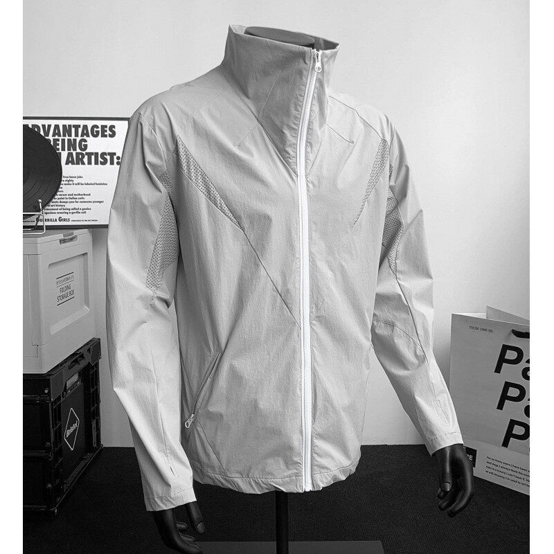 Τοπ προστασίας από τον ήλιο με διχτυωτό ύφασμα, ελαφρύ, φαρδιά γραμμή, μπροστινό φερμουάρ, πλαϊνές τσέπες, UPF 50