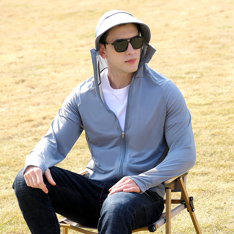 Vyrų saulės apsaugos striukė iš Ice Silk - lengva, kvėpuojanti, greitai džiūsta, su gobtuvu