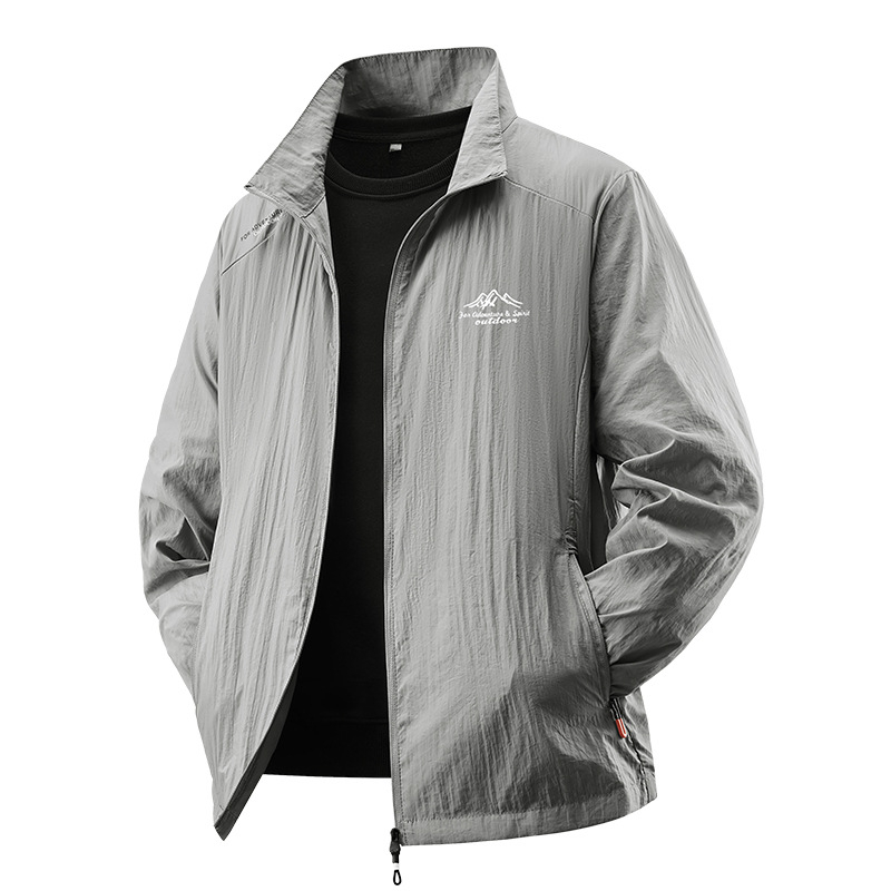 Ice-Silk Ανδρικό καλοκαιρινό παλτό προστασίας από τον ήλιο: λεπτό νάιλον, 100% νάιλον ως κύριο ύφασμα, φερμουάρ, τσέπες με φερμουάρ, χωρίς κουκούλα