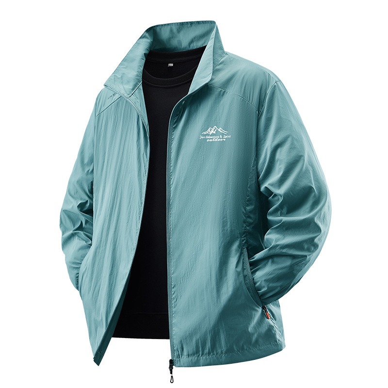 Ice-Silk Ανδρικό καλοκαιρινό παλτό προστασίας από τον ήλιο: λεπτό νάιλον, 100% νάιλον ως κύριο ύφασμα, φερμουάρ, τσέπες με φερμουάρ, χωρίς κουκούλα