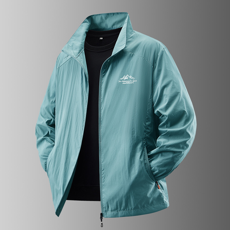 Ice-Silk Ανδρικό καλοκαιρινό παλτό προστασίας από τον ήλιο: λεπτό νάιλον, 100% νάιλον ως κύριο ύφασμα, φερμουάρ, τσέπες με φερμουάρ, χωρίς κουκούλα