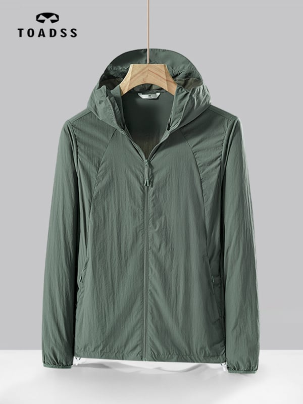 Unisex kapucňová bunda proti slnečnému UV svetlu, tenká letná priedušná nylonová látka, 100% nylon, UPF50+, vrecká na zips