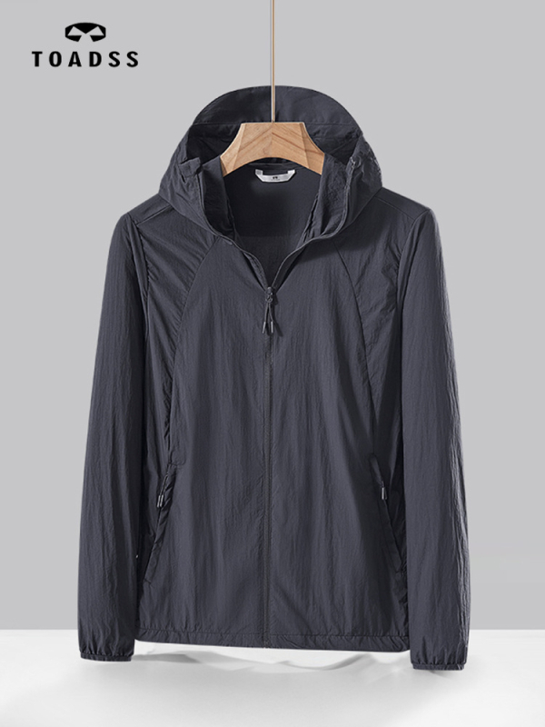 Unisex kapucňová bunda proti slnečnému UV svetlu, tenká letná priedušná nylonová látka, 100% nylon, UPF50+, vrecká na zips