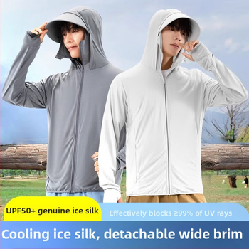 Meeste päikesekaitsekapuutsiga jakk, õhuke Ice Silk kangas, hingav UPF50+, 95% polüester