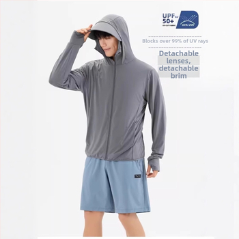 Meeste päikesekaitsekapuutsiga jakk, õhuke Ice Silk kangas, hingav UPF50+, 95% polüester