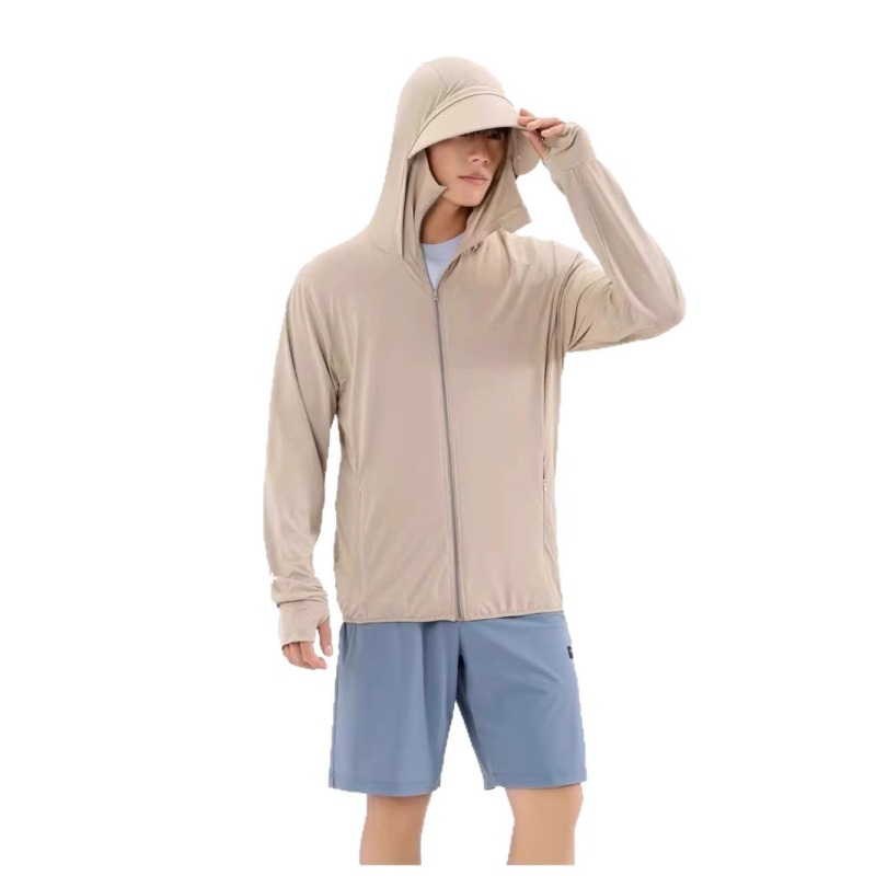 Meeste päikesekaitsekapuutsiga jakk, õhuke Ice Silk kangas, hingav UPF50+, 95% polüester