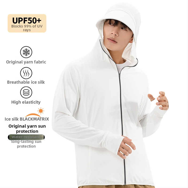 Meeste päikesekaitsekapuutsiga jakk, õhuke Ice Silk kangas, hingav UPF50+, 95% polüester