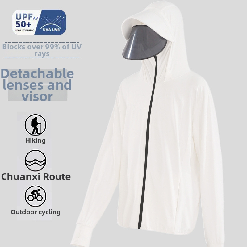 Meeste päikesekaitsekapuutsiga jakk, õhuke Ice Silk kangas, hingav UPF50+, 95% polüester