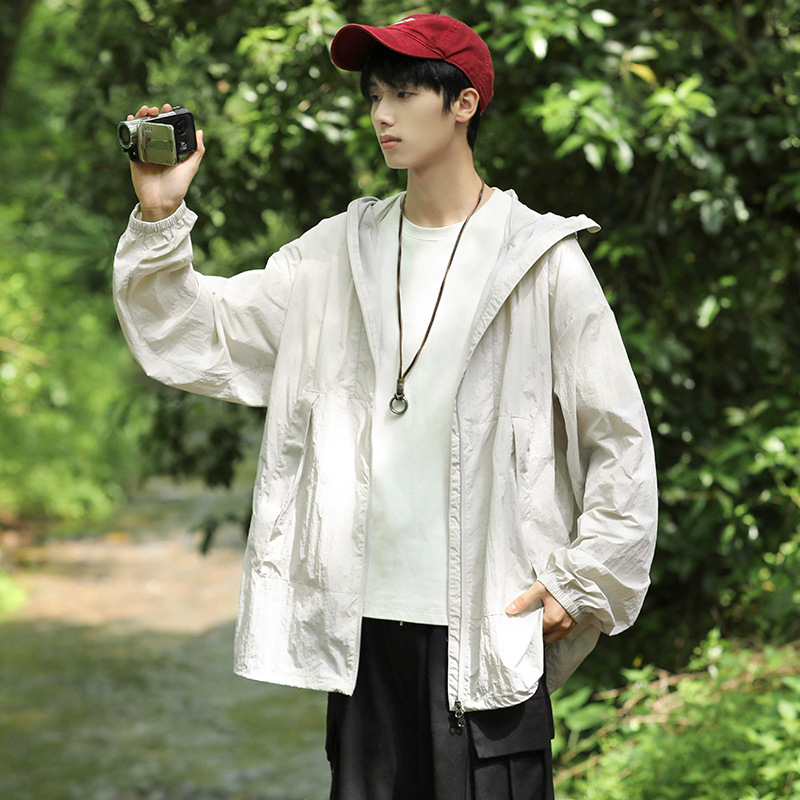 Pánska ľahká bunda v štýle K s kapucňou, rýchloschnúca, UPF100+ ochrana proti UV, 100% nylon