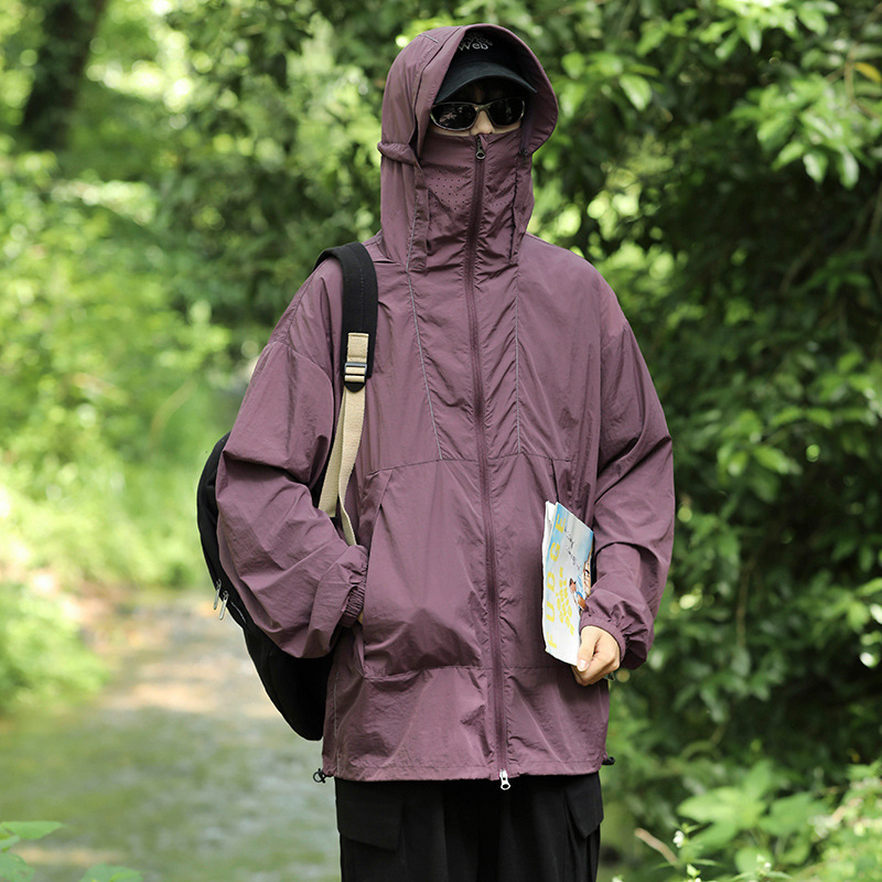 Pánska ľahká bunda v štýle K s kapucňou, rýchloschnúca, UPF100+ ochrana proti UV, 100% nylon