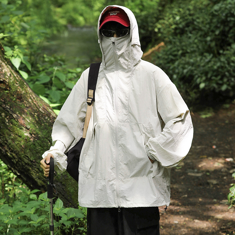 Pánska ľahká bunda v štýle K s kapucňou, rýchloschnúca, UPF100+ ochrana proti UV, 100% nylon