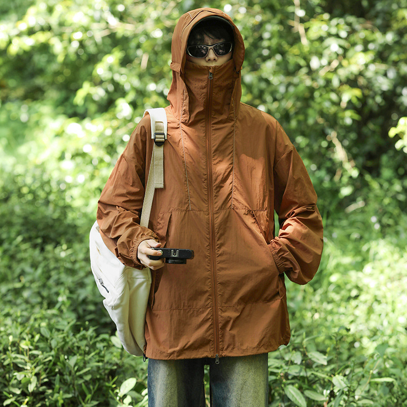 Pánska ľahká bunda v štýle K s kapucňou, rýchloschnúca, UPF100+ ochrana proti UV, 100% nylon