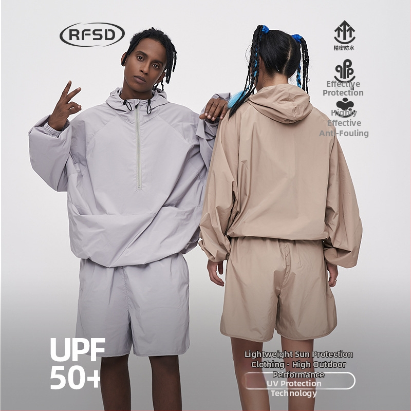 RFSD Pánske Kapucňové Slnko-ochranné Kabát – UPF50+, 100% Polyester, Zips, Voľný Strih