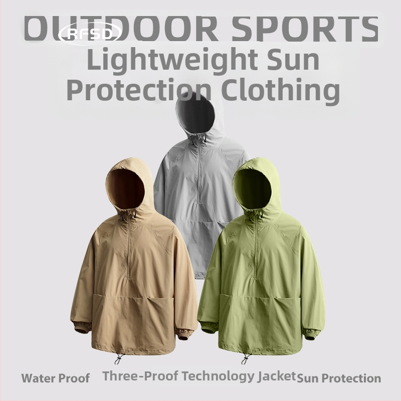 RFSD Pánske Kapucňové Slnko-ochranné Kabát – UPF50+, 100% Polyester, Zips, Voľný Strih
