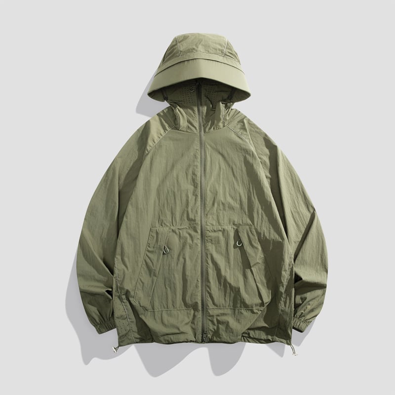 Outdoor windbreaker unisex s kapucňou, nylon, rýchloschnúci materiál, UPF50+ UV ochrana