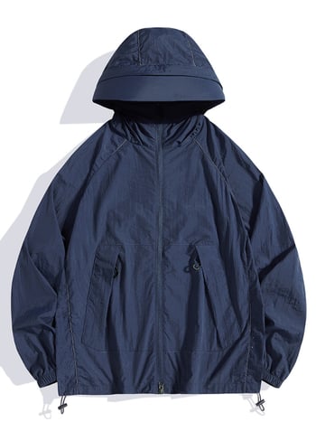 Geacă de vânt outdoor cu glugă, din nailon ușor, protecție UV UPF50+, pentru pescuit, drumeții și călătorii